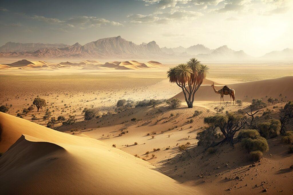 A landscape photo of a vast desert landscape