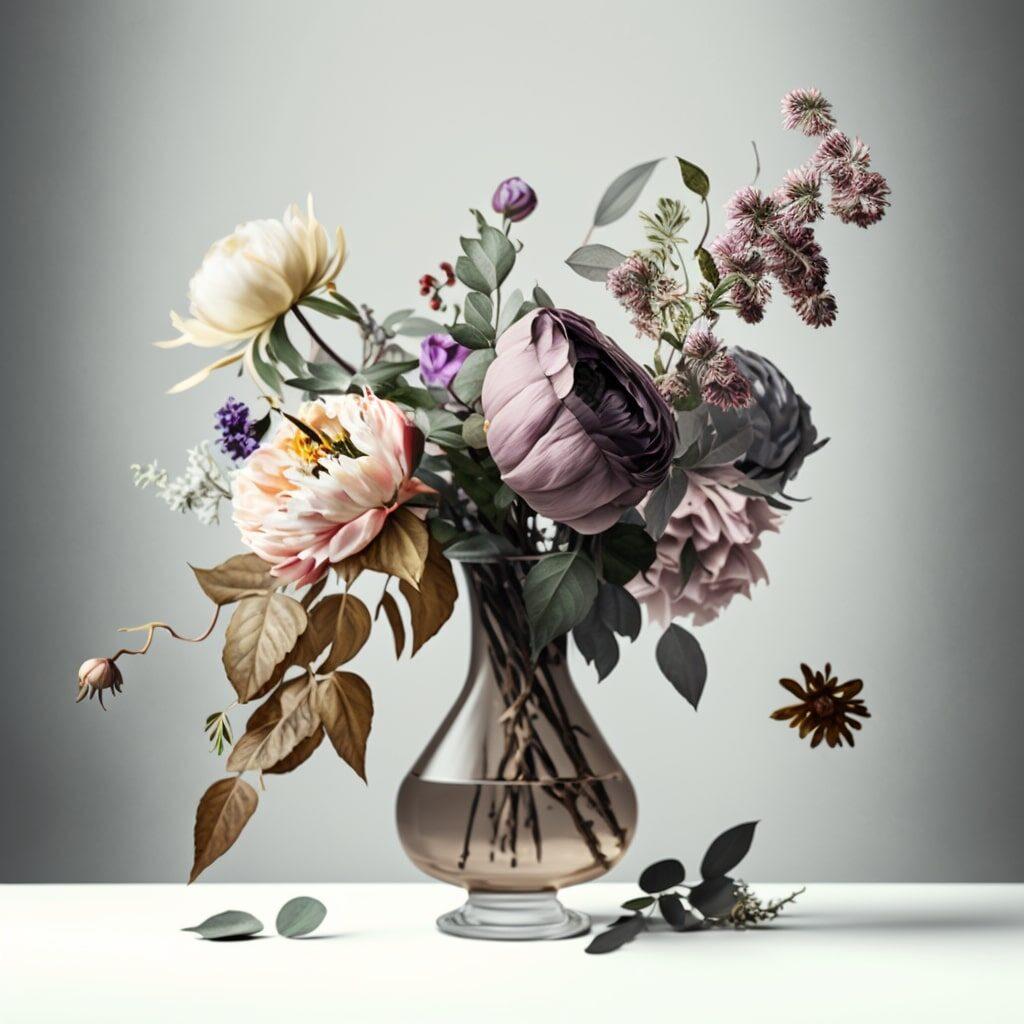 A still life photo of a bouquet of flowers