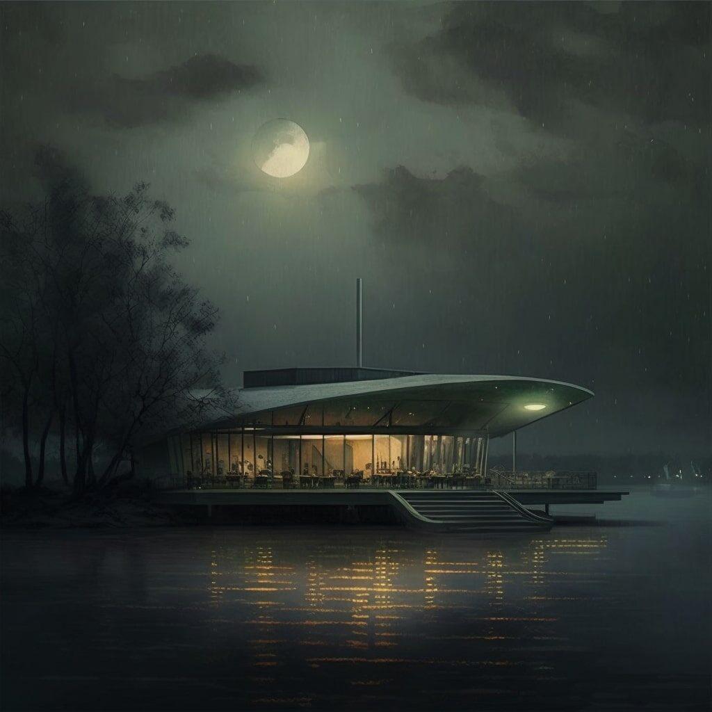 Floating restaurant with a modern minimalist design