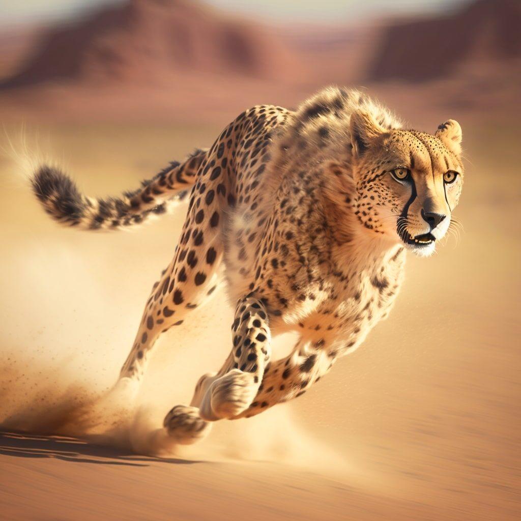 a close-up shot of a cheetah running faster