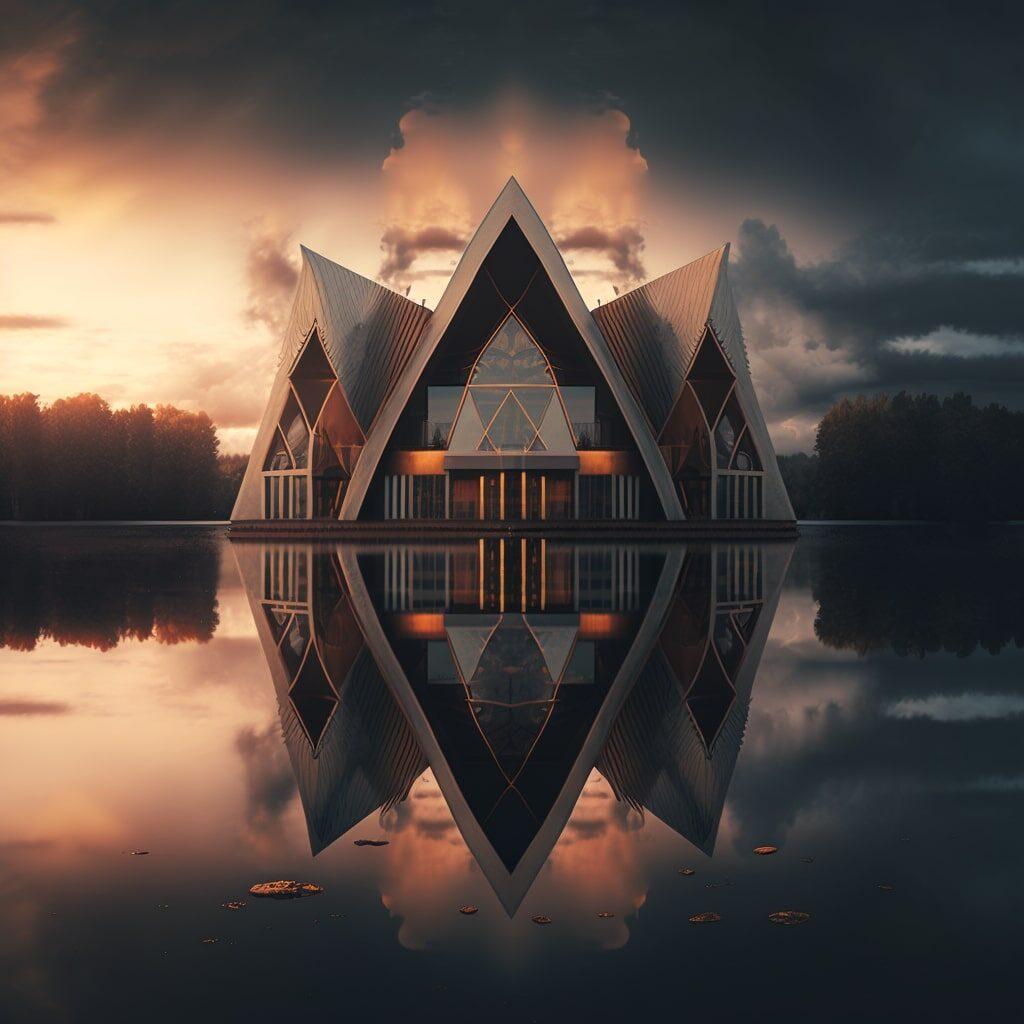 a picture of a building in the middle of a lake