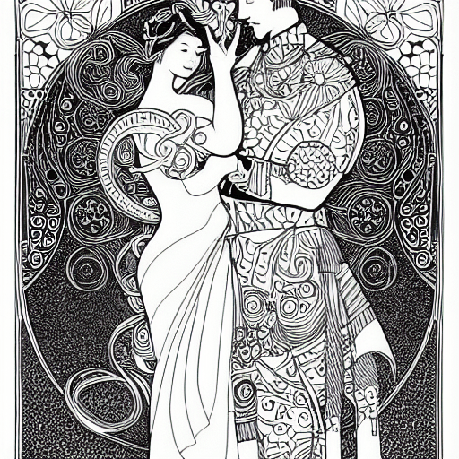 coloring book line art by Wassily Kandinsky and johanna basford and alphonse mucha