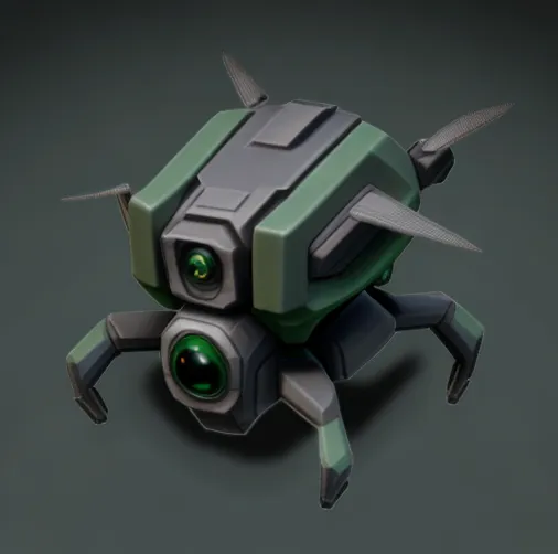 icon of a crawling mini drone, green camoflauge