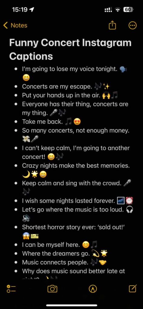 funny concert instagram captions