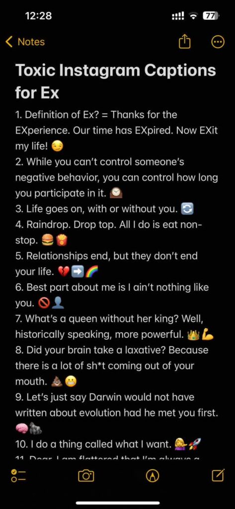 toxic instagram captions for ex