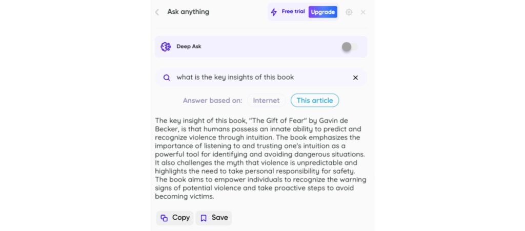 AI tool summarizing key insights from "The Gift of Fear" by Gavin de Becker, the best AI Chrome extensions