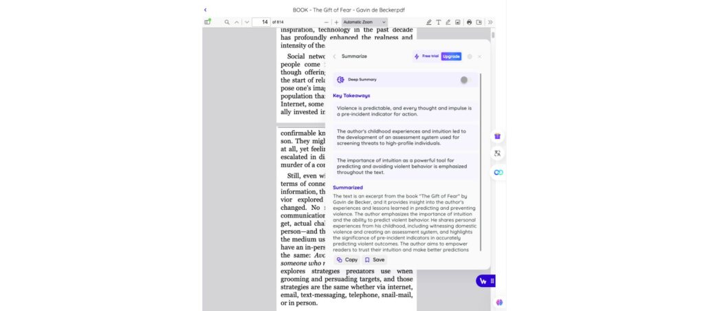 Best AI Chrome extensions showing annotated text and summary on the right, with options for highlighting and commenting on specific sections.