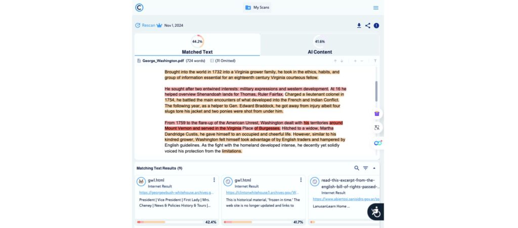 Plagiarism detection tool highlighting matched text in a document, as a  best AI Chrome extension