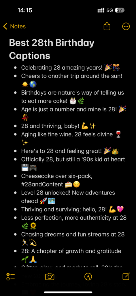 28th Birthday Captions