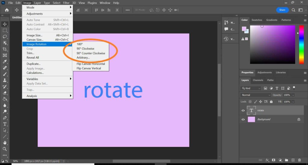 Steps 3 on how to rotate an image in photoshop