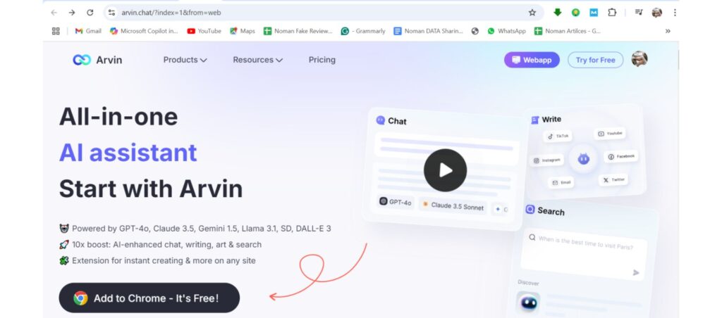 Arvin AI Assistant for productivity, powered by GPT-4 and AI tools, and is the top amongst apps to help with distractions