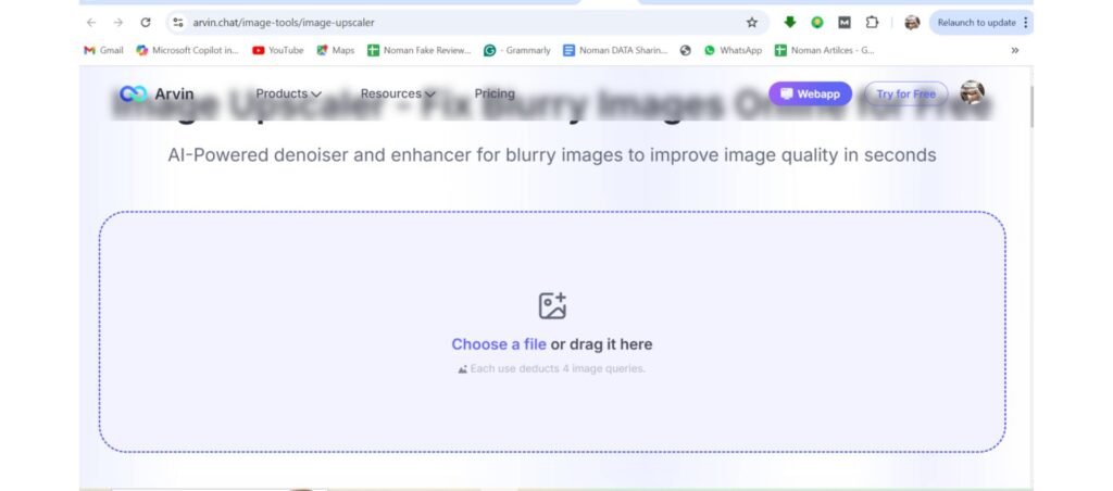 Arvin AI-powered image upscaler tool for denoising and enhancing blurry images to improve quality in seconds.
