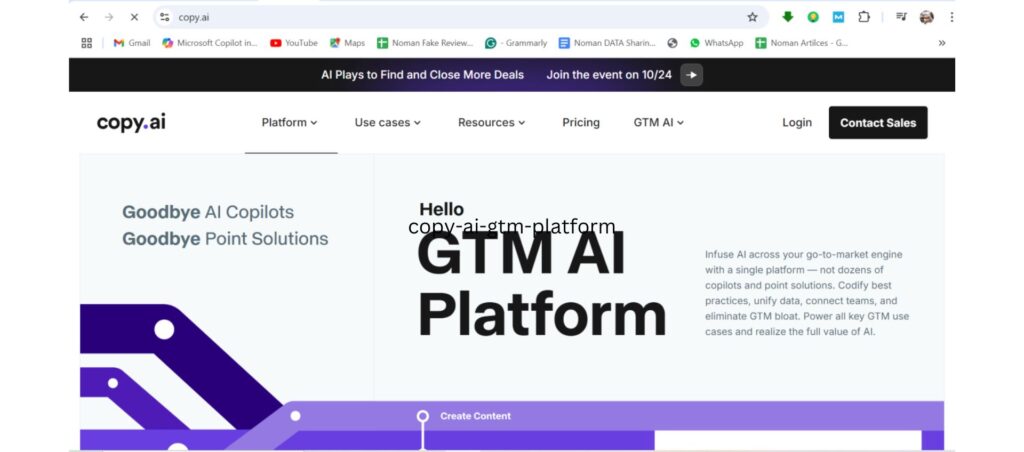 Copy.ai GTM AI platform helps unify data, create content, and streamline go-to-market strategies using AI-driven solutions.