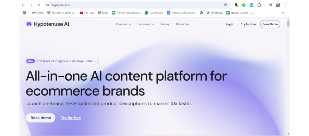 Hypotenuse AI content platform for ecommerce, offering SEO-optimized product descriptions to accelerate marketing and improve brand presence while reducing distractions.