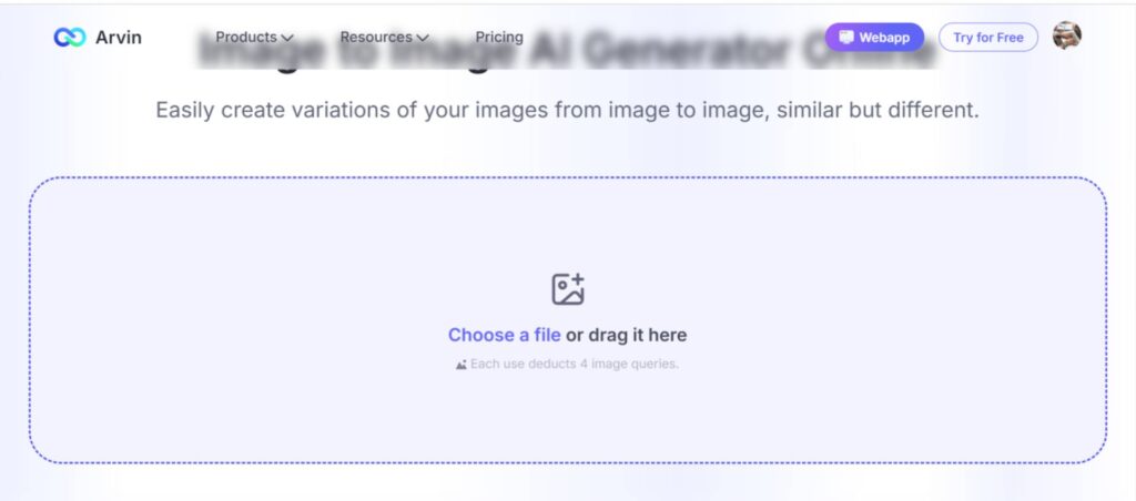 Arvin AI image-to-image generator lets users upload files to create unique image variations quickly and easily.