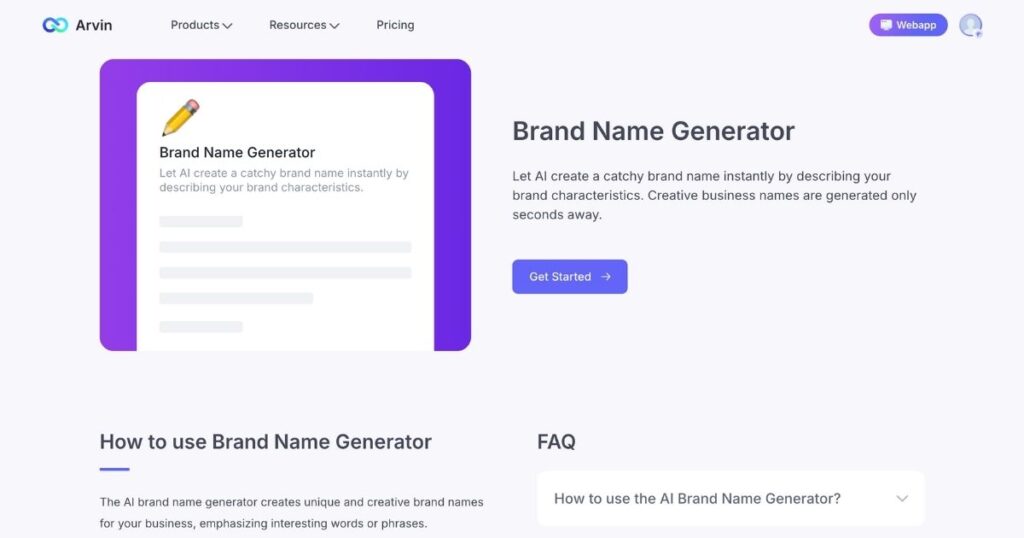  Arvin AI’s Brand Name Generator 