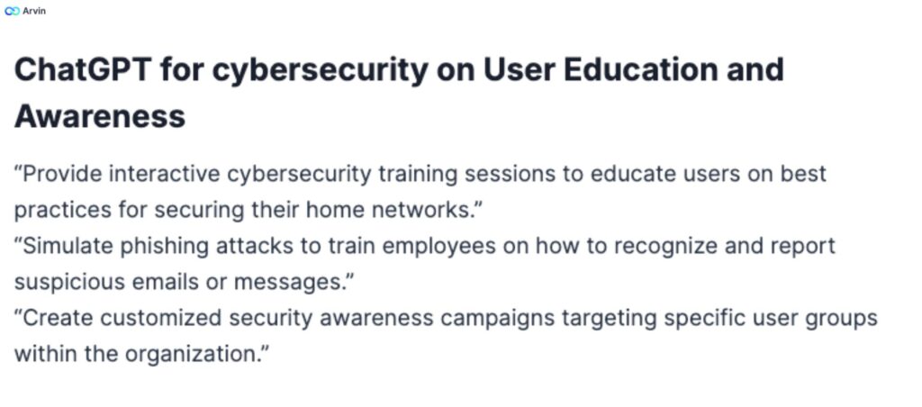 Cybersecurity prompts for user educatioin