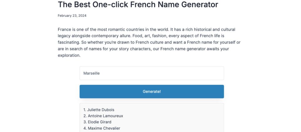 French name generator arvin ai