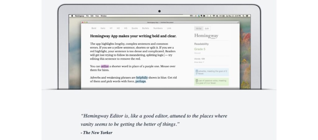 One of the Grammarly alternatives, Hemingway Editor