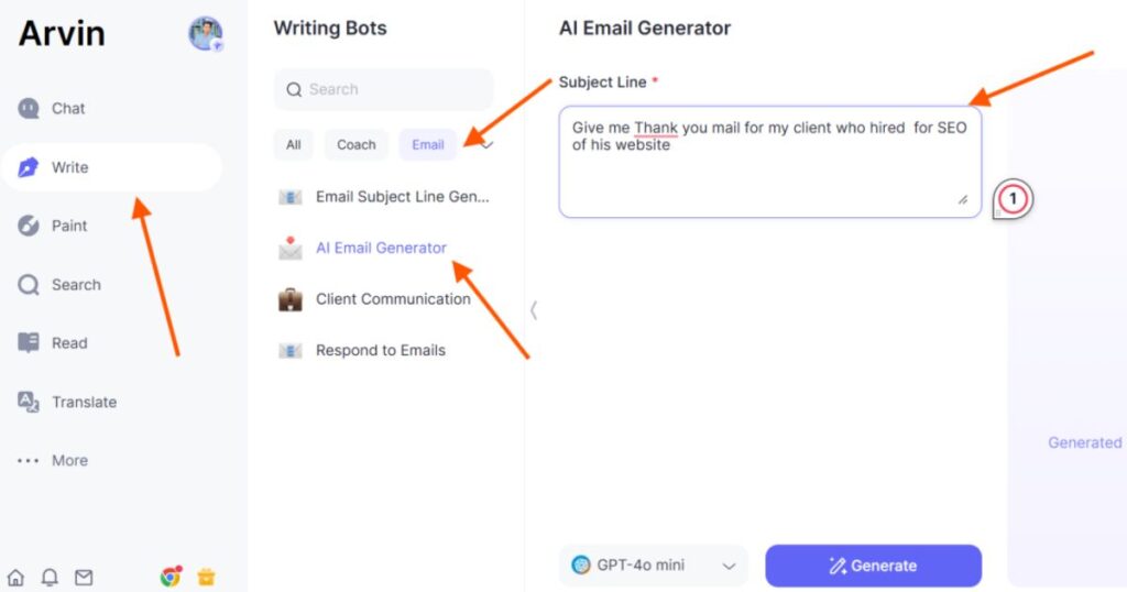 How Arvin AI to Write Thank you Email?