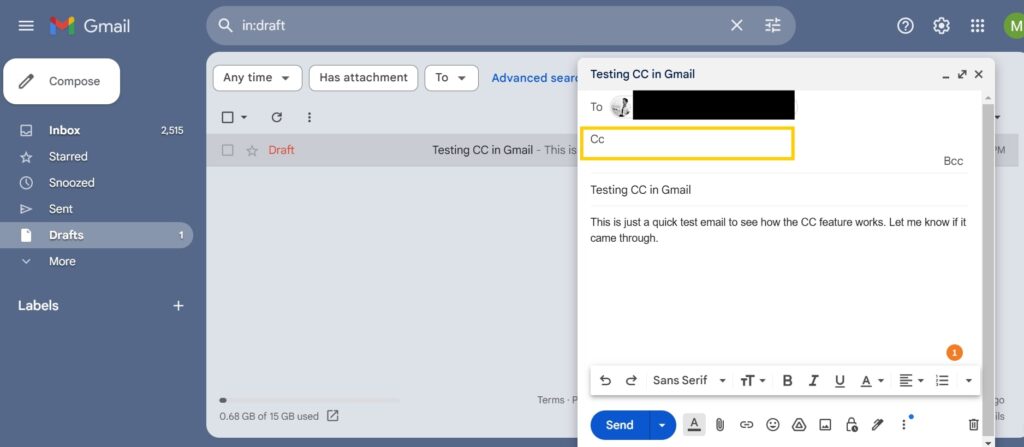 how to add CC recipients in gmail