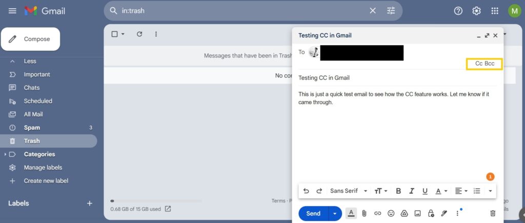 where is the CC field in gmail