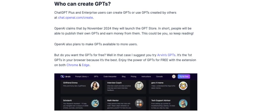 How to create custom GPTs Arvin AI