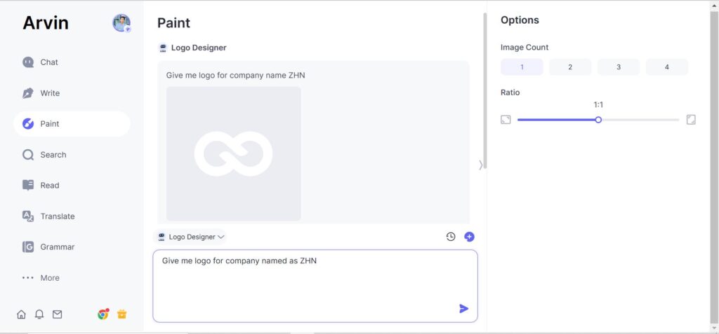 Arvin AI Generate Logos Based on Your Inputs