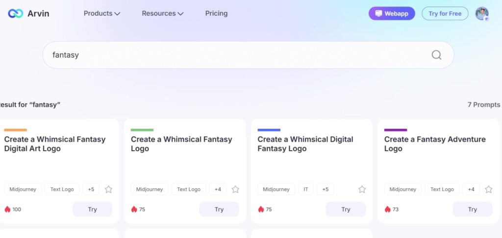 Using Arvin AI’s Writer for Fantasy Prompts writing