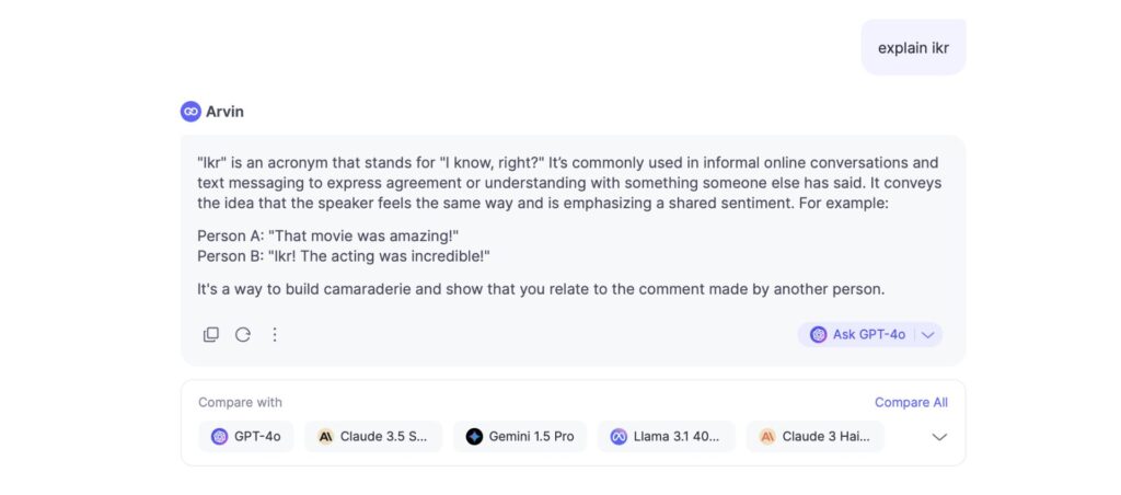 arvin ai grammar checker chat of explaining ikr meaning