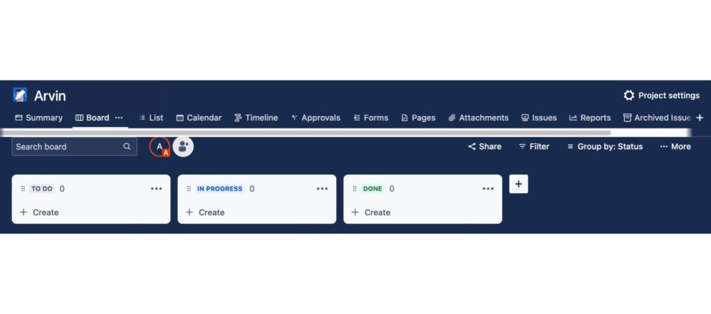 Asana vs Jira: Jira board view showing columns for To Do, In Progress, and Done, with options for timeline, approvals, and reports.