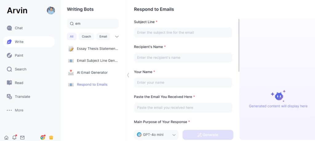 Arvin AI Email respond-alternatives to email workflow