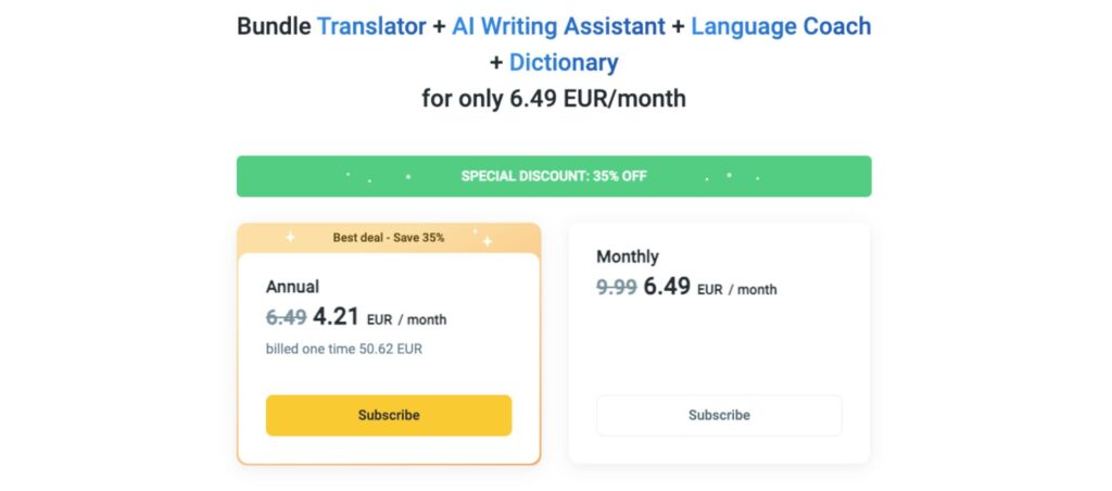 As one of Grammarly alternatives, LanguageTool offers annual and monthly plans.