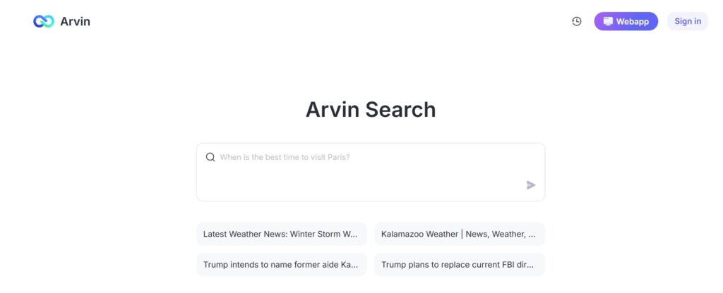 Arvin AI search engine to help writing