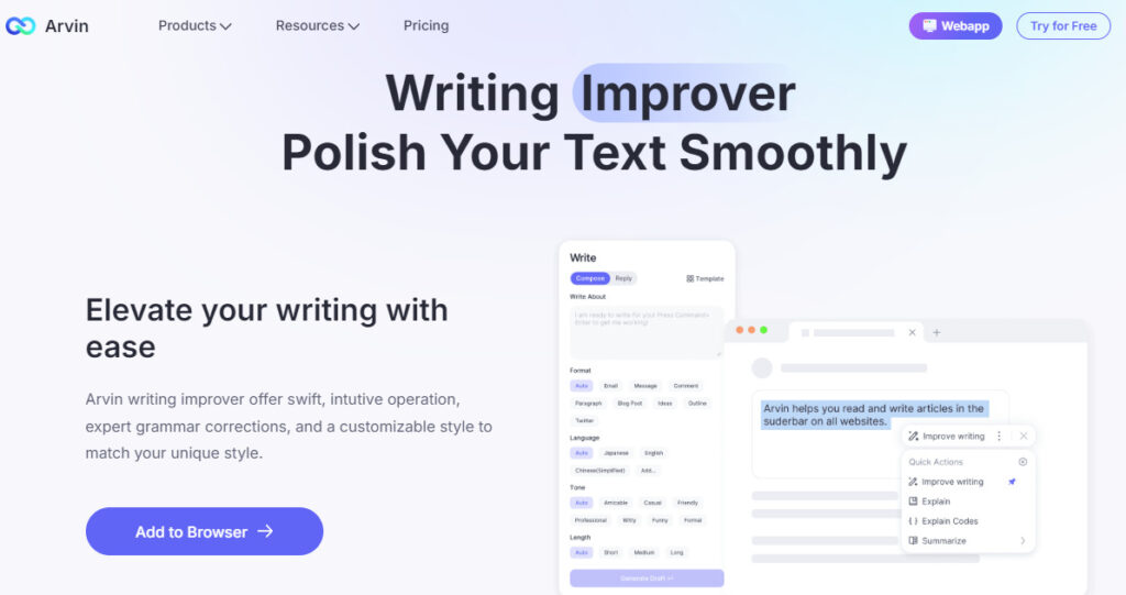 Arvin ai writing improver