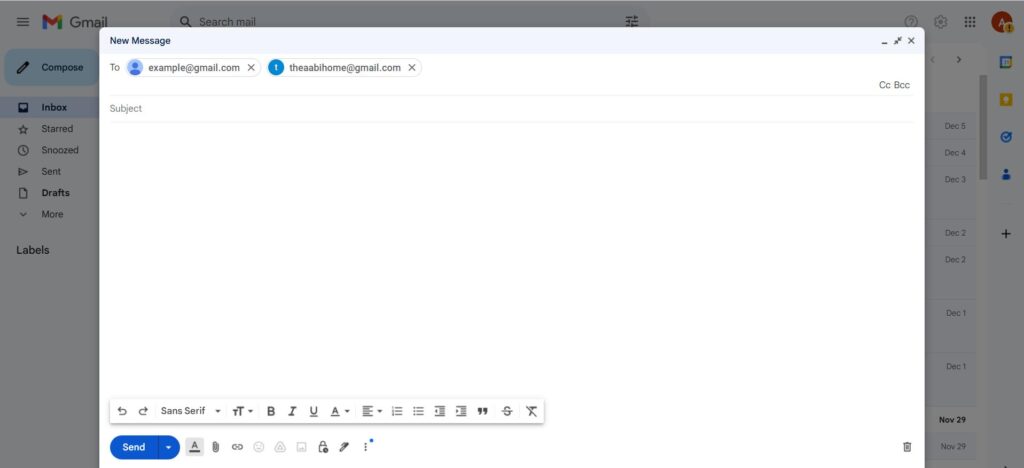 Add space and write the email address of your second recipient in the same “To” box