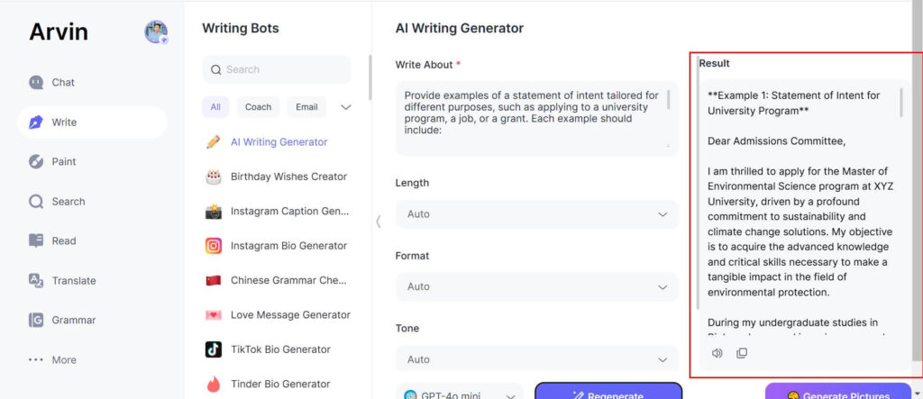 statement of intent examples Arvin produce a draft customized for your inputs