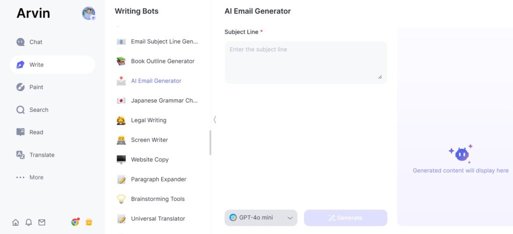 email writting with arvin ai