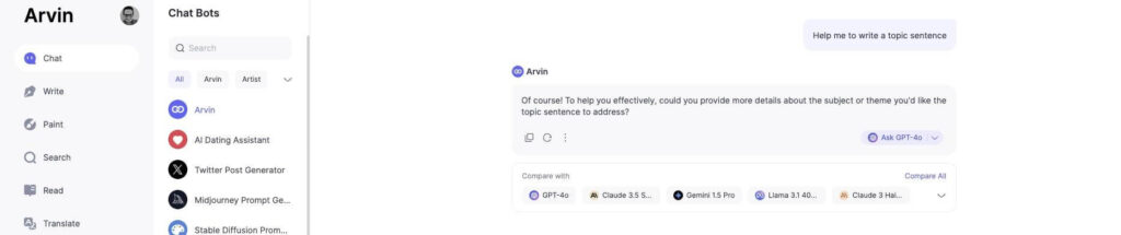 Give Arvin a prompt-Help me to write a topic sentence