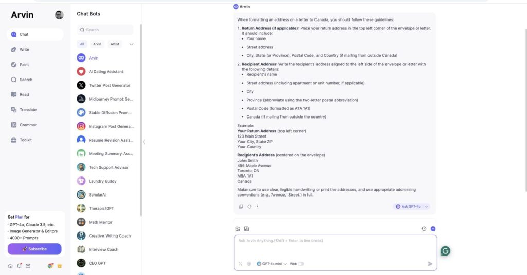 How to Write an Address get help from AI Arvin