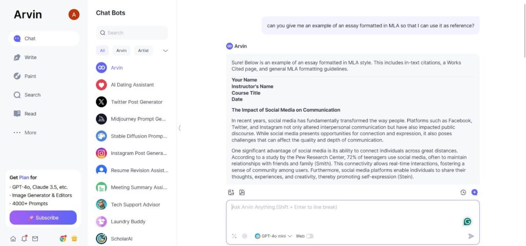 arvin ai assisting in How To Format An Essay