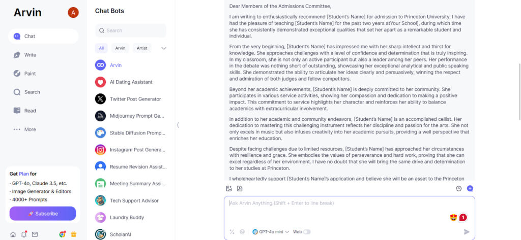 Arvin Ai assistance in How To Write A Letter Of Recommendation 