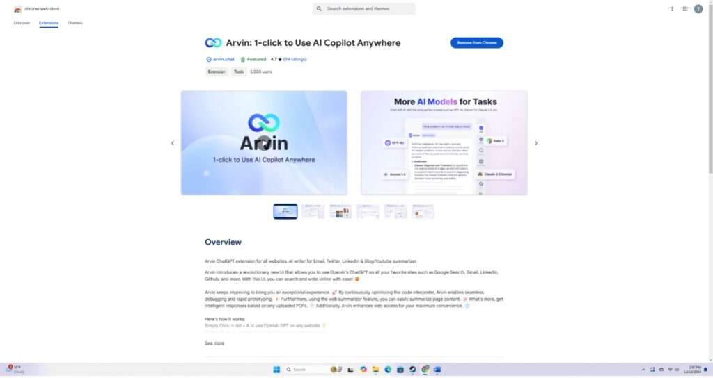 arvin chrome extension