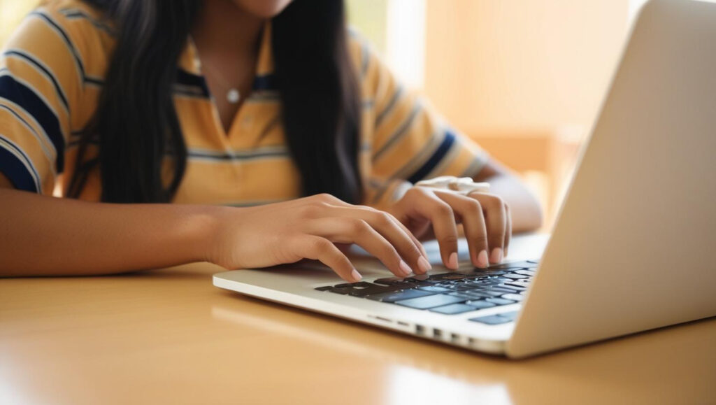 A female university student learning how to title an essay