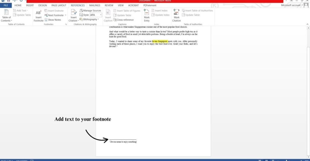 Add text to your footnote