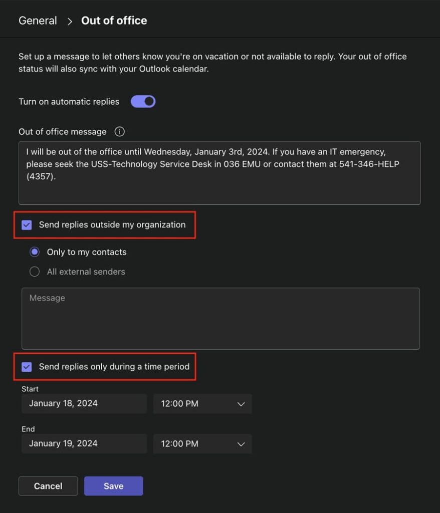 tips for setting out of office in Microsoft Teams