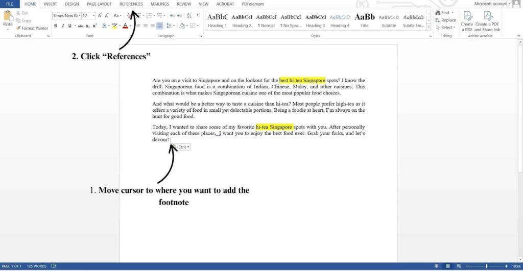 how to write footnotes using word