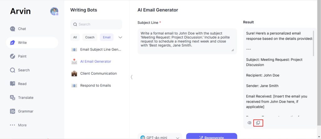 review and copy the mail you generated