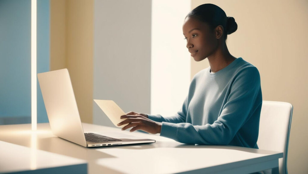 A woman sending a follow-up email on her laptop 