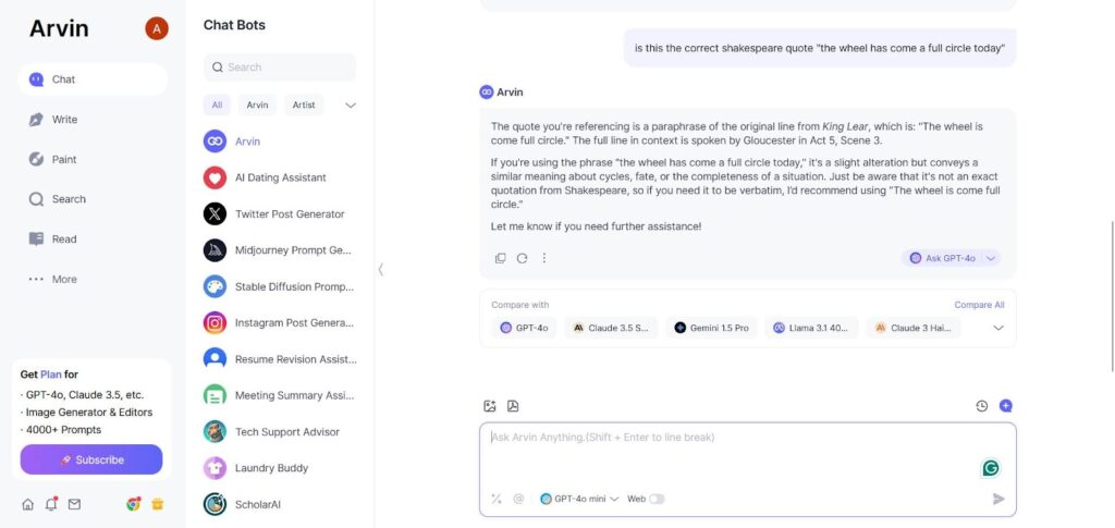 Arvin ai assistance in writing